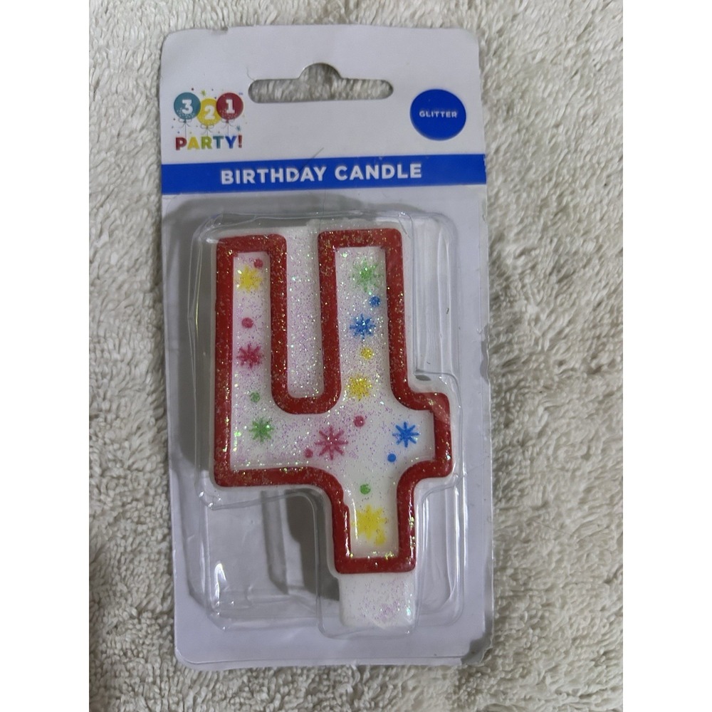 321 Birthday Party Glitter Candle! 4! Four! New